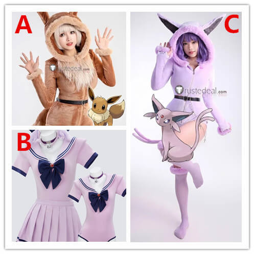 Gijinka Eevee Espeon Fluffy Jumpsuit Bunny Sailor Suit Purple Cosplay Costume