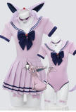 Gijinka Eevee Espeon Fluffy Jumpsuit Bunny Sailor Suit Purple Cosplay Costume