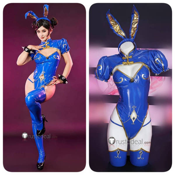 Street Fighter Chun Li Bunny Suit Cheongsam Blue Cosplay Costume