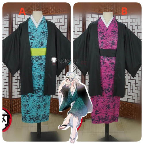 Kimetsu no Yaiba Demon Slayer Tengen Uzui Blue Pink Kimono Yukata Cosplay Costume