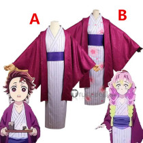 Kimetsu no Yaiba Demon Slayer 3 Mitsuri Kanroji Tanjiro Kamado Yukata Kimono Cosplay Costume