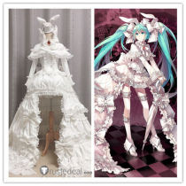 Vocaloid Hatsune Miku White Bunny Rabbit Lolita Gown Cosplay Costume