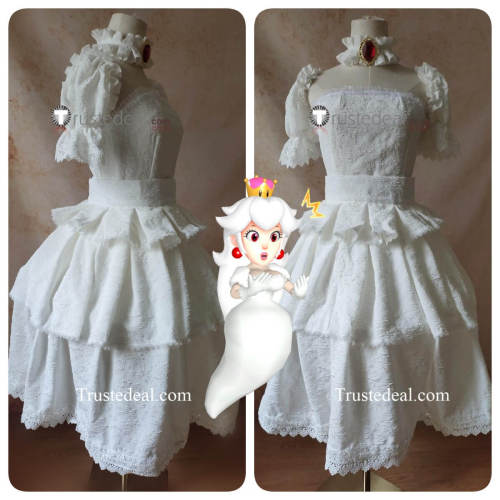 Super Mario Bros Princess Boo Booette White Lolita Dress Cosplay Costume