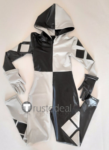 Batman DC Harley Quinn White Knight Black White Bodysuit Cosplay Costume