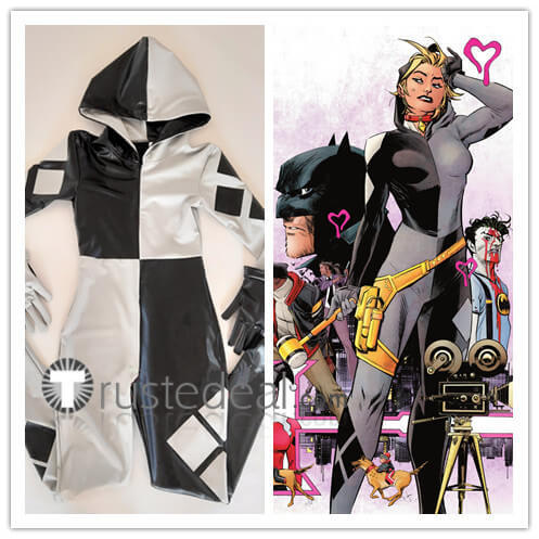 Batman DC Harley Quinn White Knight Black White Bodysuit Cosplay Costume
