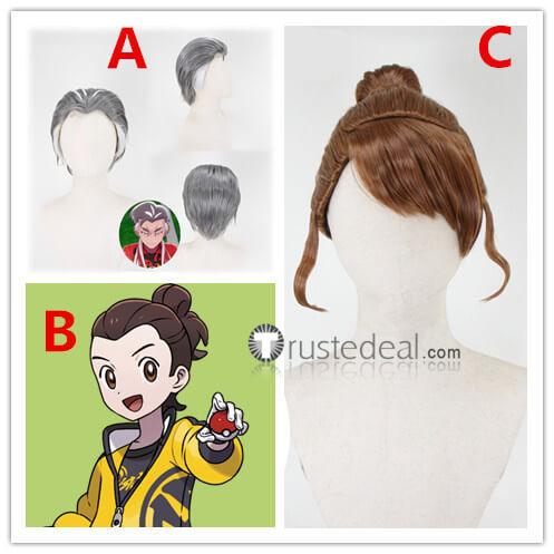 Pokemon Sword and Shield Isle of Armor Victor Yuri Gloria Kabu Grey Brown Prestyled Cosplay Wig