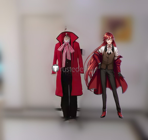 Kuroshitsuji Black Butler Grell Sutcliff Red Coat Cosplay Costume 3
