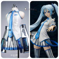 Vocaloid Original Hatsune Miku Snow Miku Cosplay Costume Patent Leather