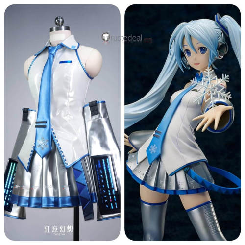 Vocaloid Original Hatsune Miku Snow Miku Cosplay Costume Patent Leather