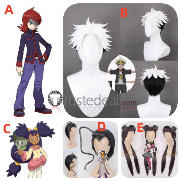Pokemon Pocket Monsters Silver Iris Ein Roxanne Guzma White Black Purple Red Prestyled Cosplay Wig