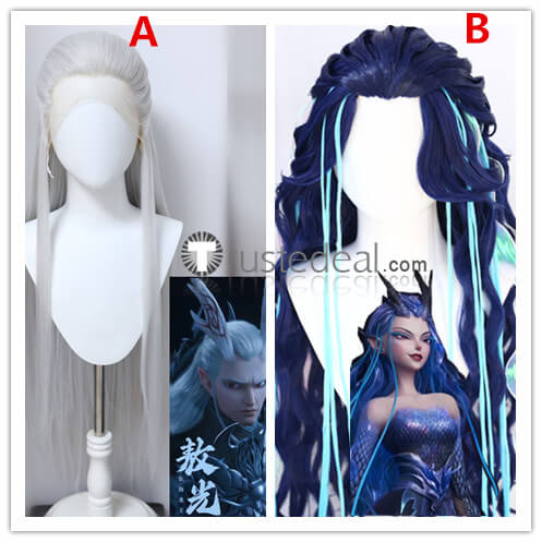 Ne Zha 2 Ao Guang Ao Run Blue Silver Prestyled Lace Front Cospay Wig