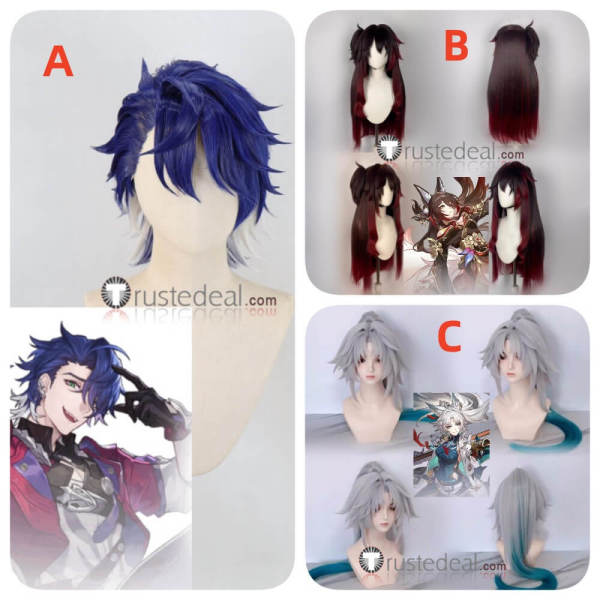 Commission Honkai Star Rail Feixiao Fugue Tingyun Sampo Blue Silver Ponytail Prestyled Cosplay Wig