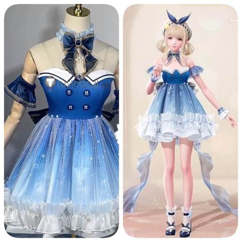 Infinity Nikki Bubbly Voyage Summer Outfit Blue Lolita Dress Cosplay Costume