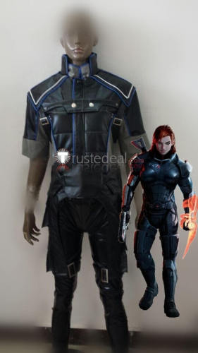 Mass Effect 3 Female Commander Shepard Blue Black Cosplay Costume