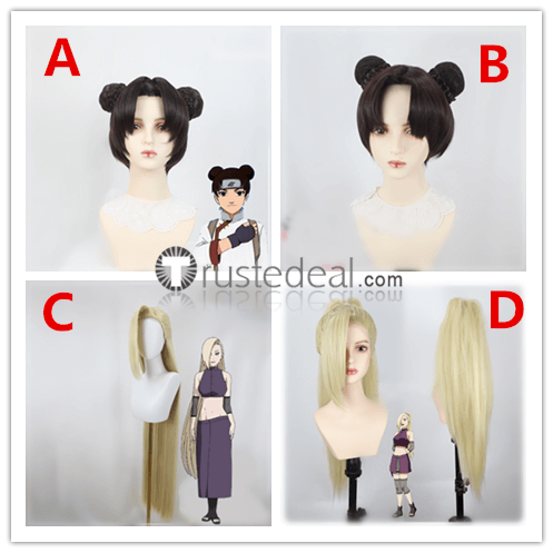 Naruto TenTen Yamanaka Ino Blonde Brown Ponytail Styled Cosplay Wig