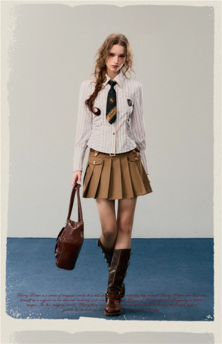 Kyouko & Harry Potter Collaborated Stripe Long Sleeves Blouse and Pleated Skirt