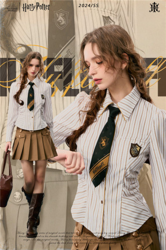 Kyouko & Harry Potter Collaborated Stripe Long Sleeves Blouse and Pleated Skirt