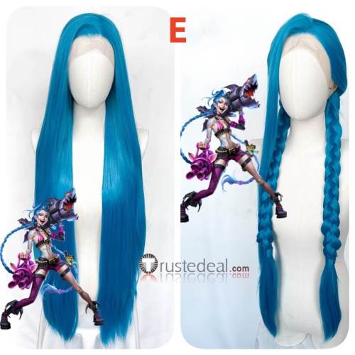 League of Legends Arcane Jinx Powder Vi Long Blue Pink Young Cosplay Wig Lace Front