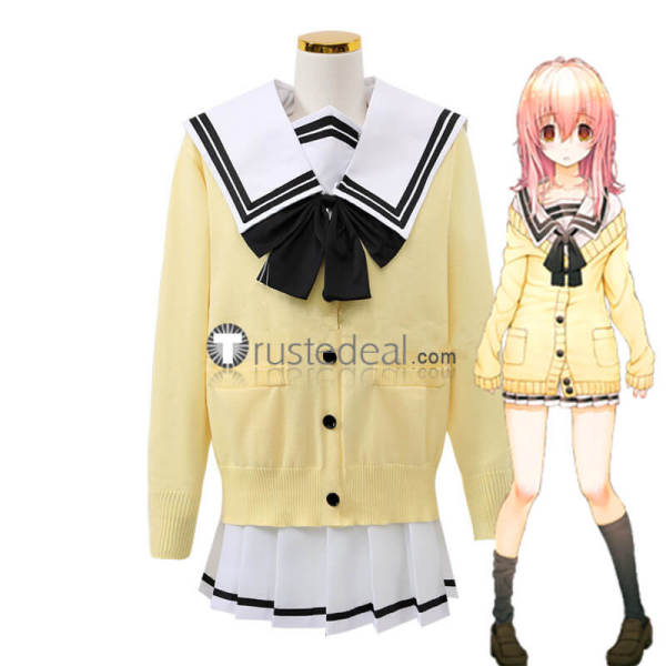 Kimi to Kanojo to Kanojo no Koi Mukou Aoi Miyuki Sone White Black School Uniform Yellow Cardigan Cosplay Costume 3