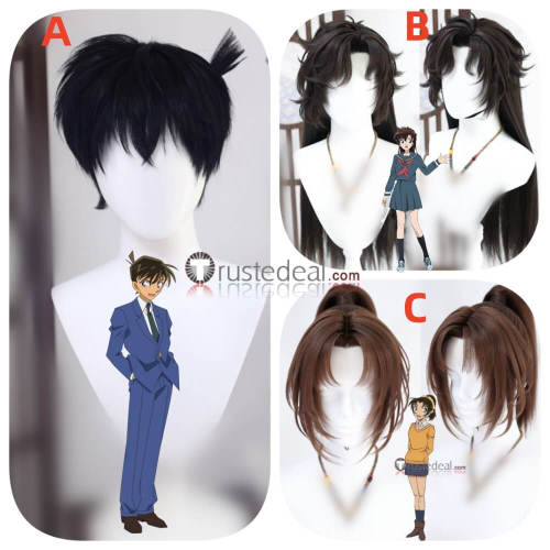 Detective Conan Shinichi Kudo Aoko Nakamori Kazuha Toyama Brown Black Lace Front Styled Cosplay Wig