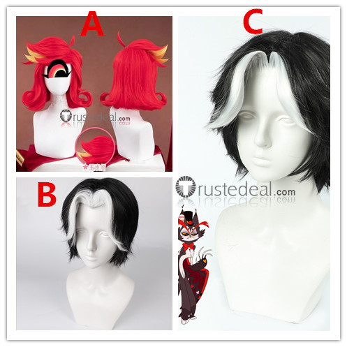 Hazbin Hotel Niffty Husk Black White Red Cosplay Wig