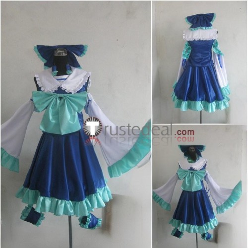 Touhou Project Hakurei Reimu Blue White Dress Cosplay Costume