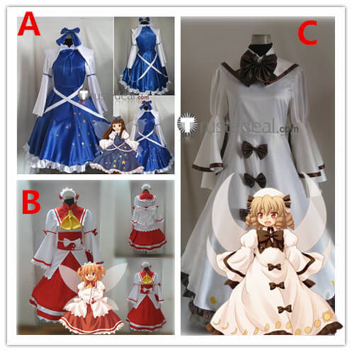 Touhou Project Great Fairy Wars GFW Sunny Milk Luna Child Star Sapphire Blue White Red Dress Cosplay Costume