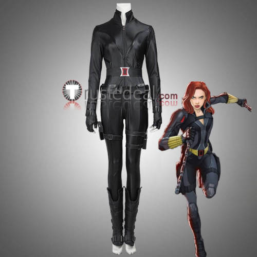 The Avengers 1 Black Widow Natasha Romanoff Black Jumpsuit Bodysuit Set Cosplay Costume