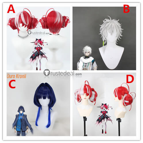 Vtuber Virtual YouTuber Hololive Ouro Kronii Murakumo Kagetsu Kureiji Ollie Red Blue Silver Styled Cosplay Wig