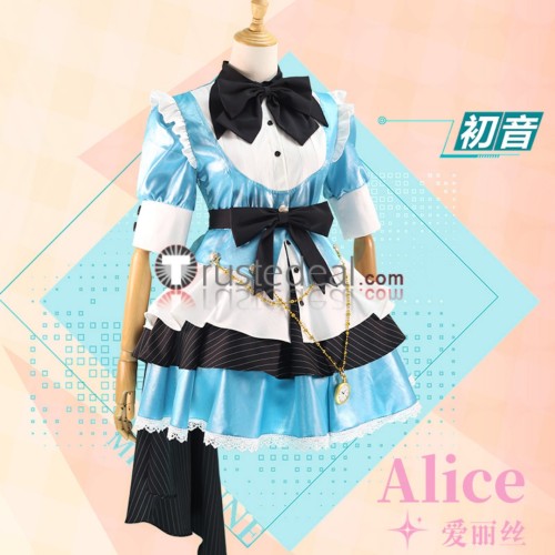 Vocaloid Miku Alice Maid Dress Blue White Cosplay Costume