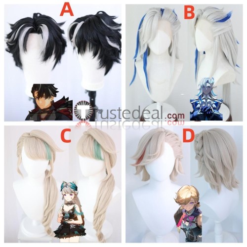 Genshin Impact Wriothesley Neuvillette Lynette Lyney Black Silver Lace Front Styled Cosplay Wig