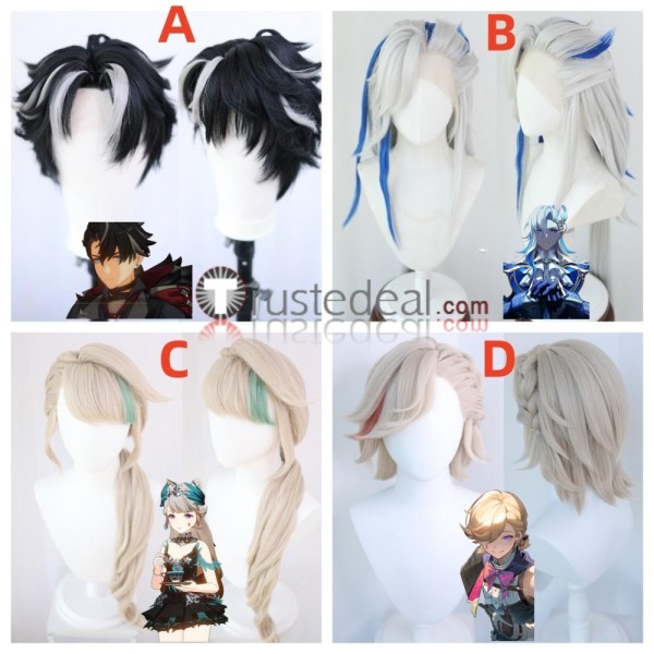 Genshin Impact Wriothesley Neuvillette Lynette Lyney Black Silver Lace Front Styled Cosplay Wig