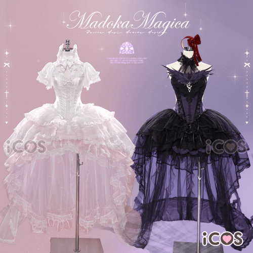 iCOS Puella Magi Madoka Magica Kaname Madoka Mahou Shoujo Barrier Akemi Homura Devil Angel Gothic Lolita White Black Cosplay Costume