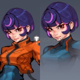 Overwatch D.Va Hanzo Juno Dark Brown Purple Styled Cosplay Wig