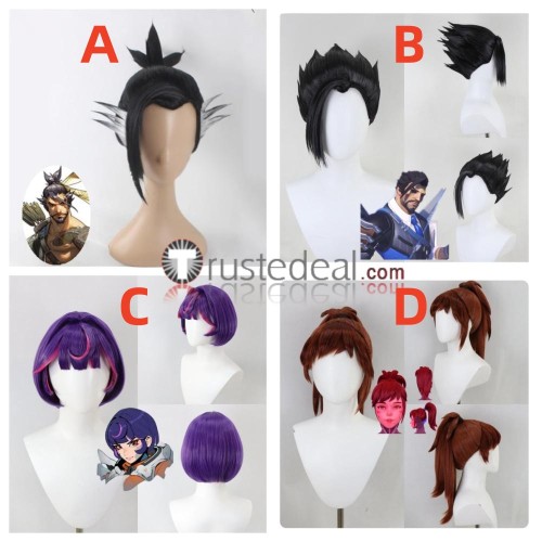Overwatch D.Va Hanzo Juno Dark Brown Purple Styled Cosplay Wig