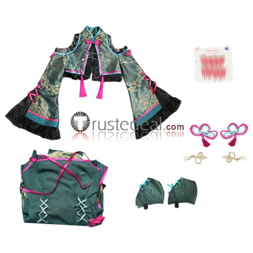 Vocaloid Miku The Year of Snake Hanfu Cheongsam Dark Green Cosplay Costume