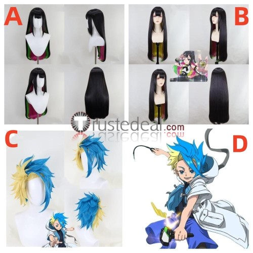 Beyblade X Multi Nana-iro Ekusu Kurosu Jaxon Cross Highlights Black Blue Styled Cosplay Wig