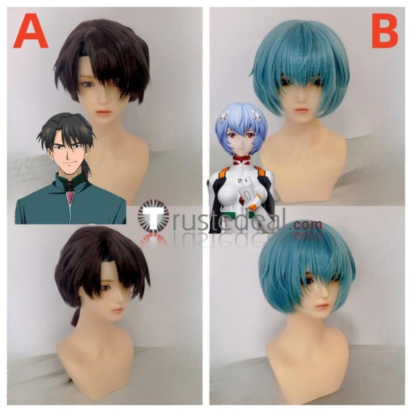 Neon Genesis Evangelion Rei Ayanami Ryoji Kaji Brown Blue Styled Cosplay Wig