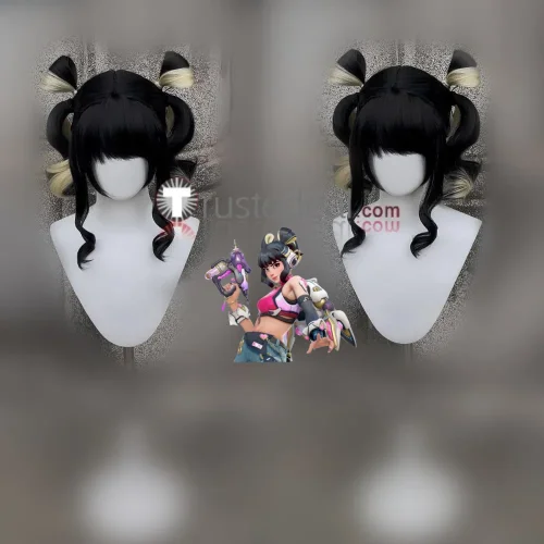 Overwatch LE SSERAFIM Mercy Juno DVA Blonde Pink Black Styled Cosplay Wig