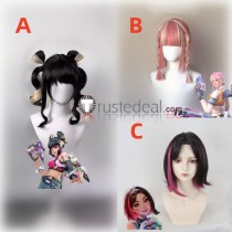 Overwatch LE SSERAFIM Mercy Juno DVA Blonde Pink Black Styled Cosplay Wig