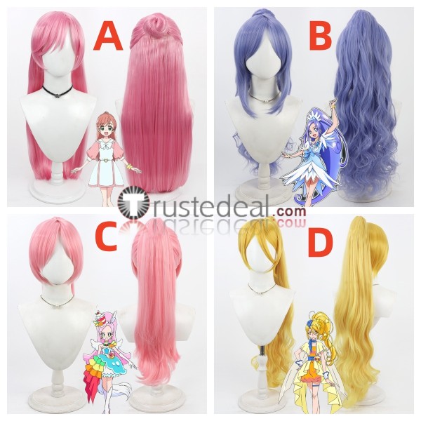 Pretty Cure Cure Prism Nijigaoka Mashiro Cure Diamond Hishikawa Rikka Cure Parfait Kirarin Cure Etoile Kagayaki Homare Pink Purple Yellow Cosplay Wig