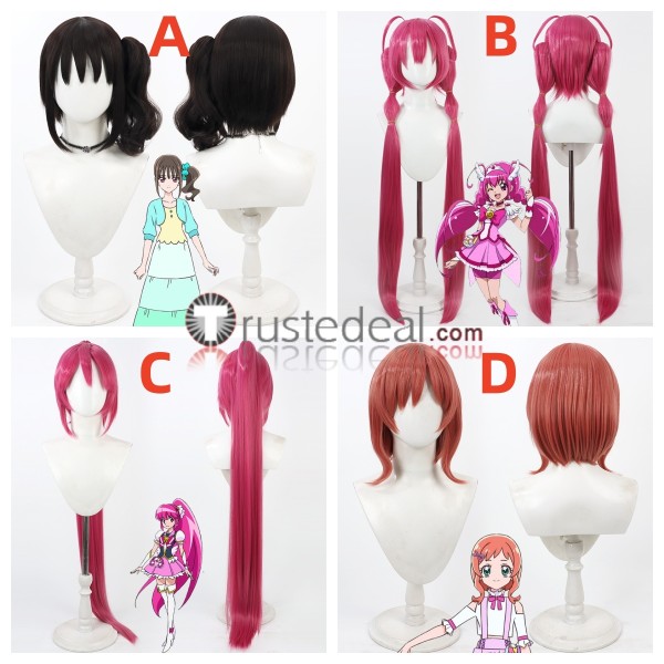 Pretty Cure Cure Nyammy Nekoyashiki Yuki Cure Happy Hoshizora Miyuki Cure Lovely Aino Megumi Inukai Iroha Brown Pink Orange Cosplay Wig