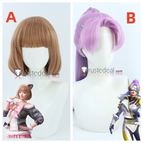 Game For Peace Supremo Cat SS19 Season Skin Brown BOBO Purple Cosplay Wig