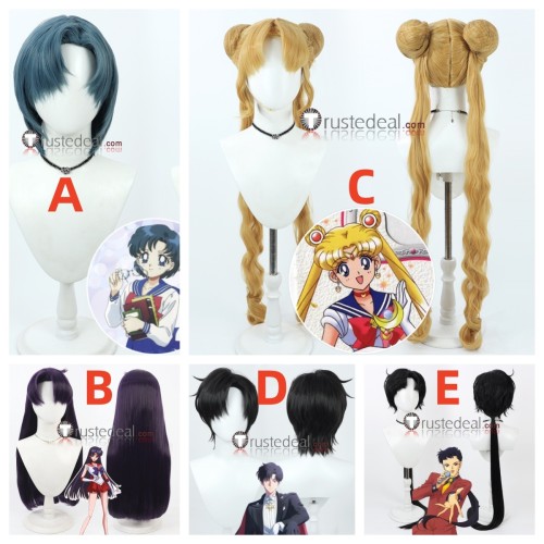Sailor Moon Sailor Mercury Mizuno Ami Sailor Mars Rei Hino Tsukino Usagi Prince Endymion Kou Seiya Golden Blue Black Purple Cosplay Wig