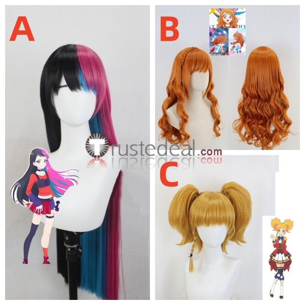 Aikatsu Planet Aikatsu Stars Umekouji Kyouko Beat Akari Ozora Yuzu Nikaido Black Pink Orange Golden Styled Cosplay Wig