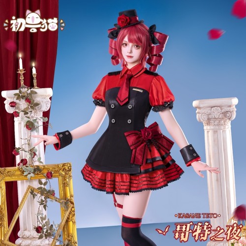 ChuShouMao Vocaloid Kasane Teto Gothic Night Halloween Red Black Cosplay Costume