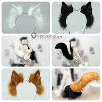 Anime Game Fox Brown Black White Blue Pink Red Purple Fluffy Tail Ears Cosplay Props Accessory