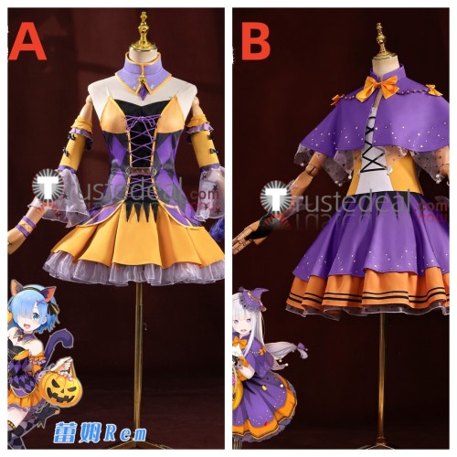 Re Zero kara Hajimeru Isekai Seikatsu Witch's Resurrection Rem Emilia Halloween Purple Cosplay Costumes