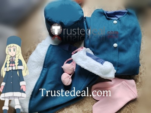 Commission Pokemon Sun and Moon Lillie Winter Blue Cosplay Costume