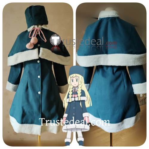 Commission Pokemon Sun and Moon Lillie Winter Blue Cosplay Costume